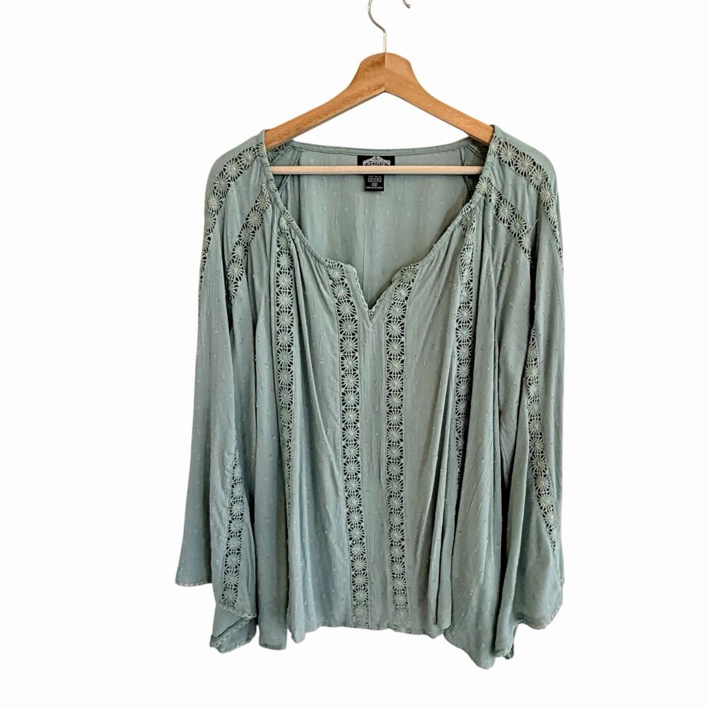Angie Womens Boho Crochet Oversized Peasant Top Size 2X Cottage Relaxed NWT